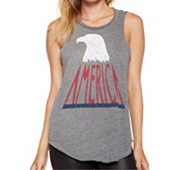Chaser Tops - Chaser Bald Eagle America White Red Grey Muscle Tank Size M
